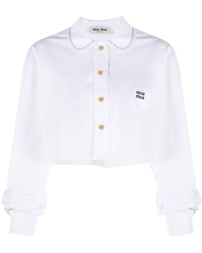 Miu Miu Chemise crop à logo brodé - Blanc