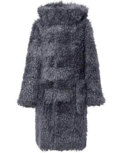 Burberry Faux Fur Duffle Coat With Ear-detail Hood Tempest Gray