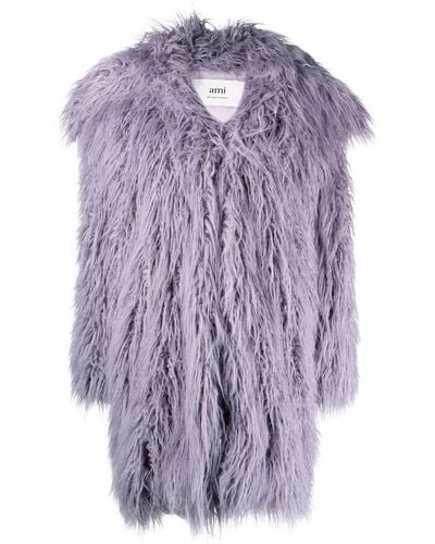 Ami Paris Faux-fur Oversize Coat - Purple