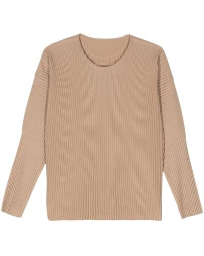 Homme Plissé Issey Miyake Pleated Long Sleeve T-shirt - Natural