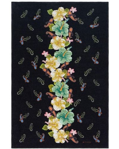 Etro Floral-print Cotton Beach Towel - Black