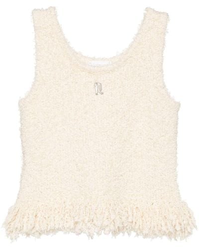 Rabanne Logo-plaque Fringed Knitted Top - Natural