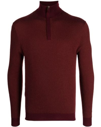 N.Peal Cashmere Half-zip Knitted Jumper - Red