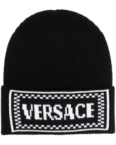 Versace Intarsien-Mütze mit Logo - Schwarz