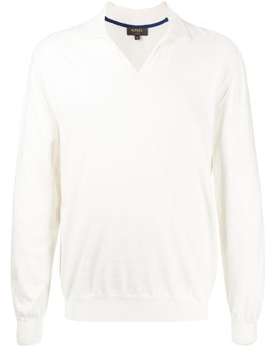 N.Peal Cashmere Jersey de punto con cuello de polo - Blanco