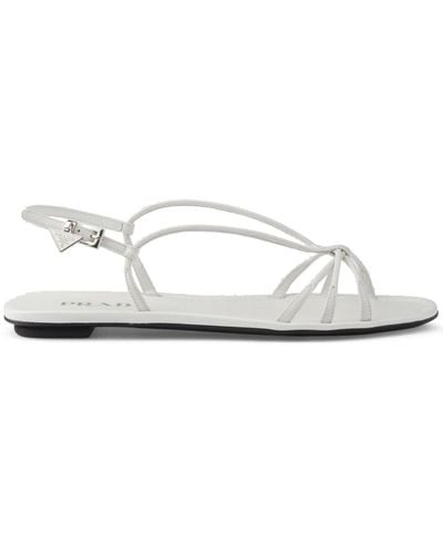 Prada Flat Leather Sandals - White