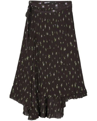 Bimba Y Lola Floral-print Pleated Skirt - Black
