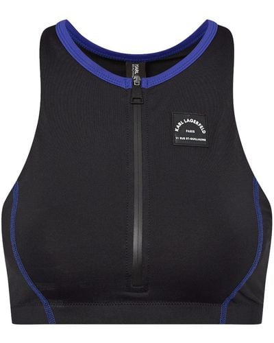 Karl Lagerfeld Sporty Logo Zipper Swim Top - Blue