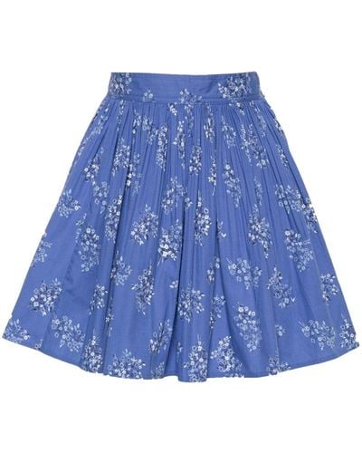 Polo Ralph Lauren Floral-print Pleated Mini Skirt - Blue