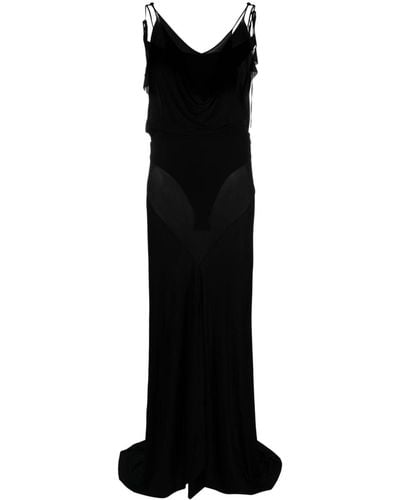 The Attico Draped Semi-sheer Maxi Dress - Black