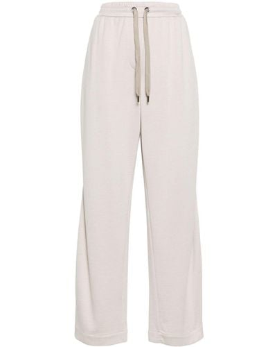 Brunello Cucinelli Beaded-trim Drawstring Track Trousers - Natural
