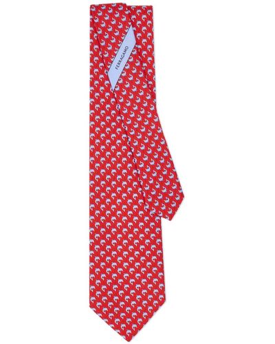 Ferragamo Dolphin-print Silk Tie - Red