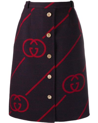 Gucci Interlocking G Reversible Wool Skirt - Red