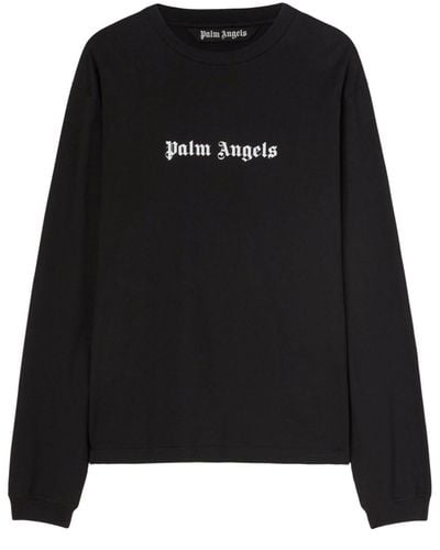 Palm Angels T-shirt a maniche lunghe con logo ricamato - Nero