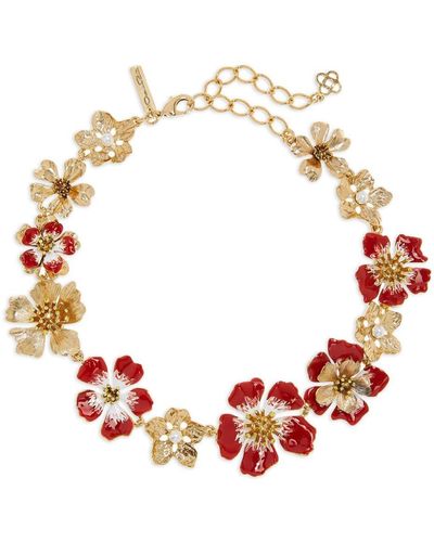 Oscar de la Renta Collier à fleurs peintes à la main - Blanc