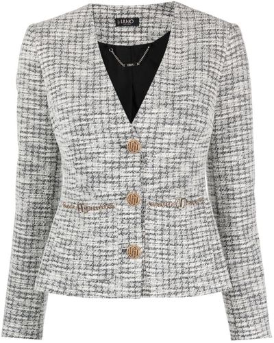 Liu Jo V-neck Tweed Jacket - Gray