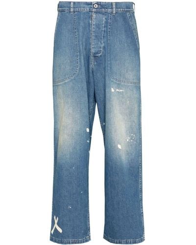 Maison Margiela Paint-splatter Wide-leg Jeans - Blue