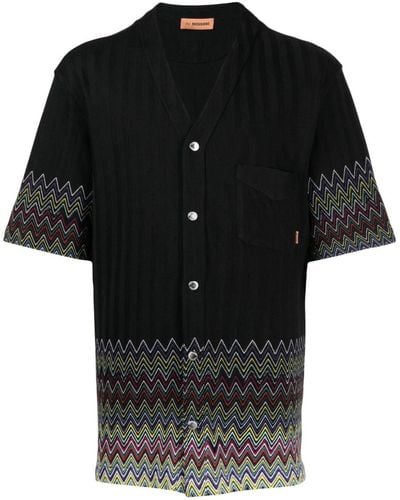 Missoni Chevron-print Striped Cotton Shirt - Black