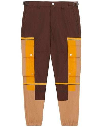 Burberry Colour-block Technical Cotton Cargo Trousers - Orange