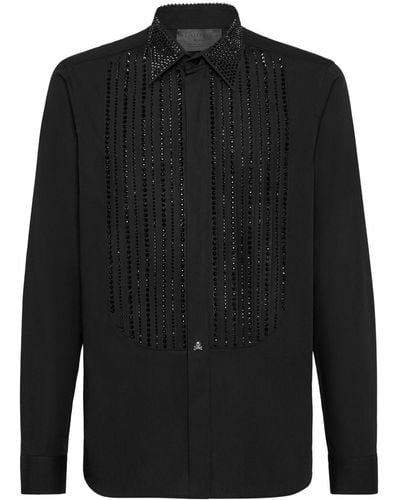 Philipp Plein Rhinestone Cotton Shirt - Black