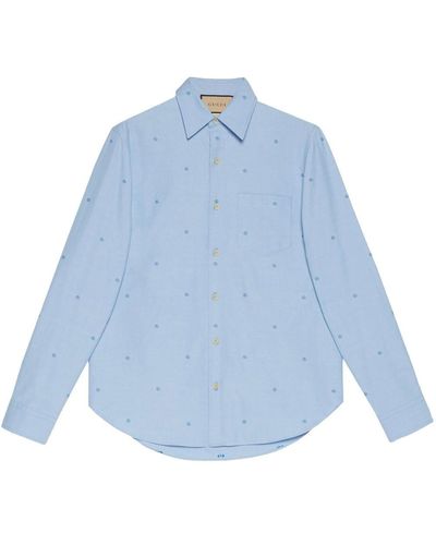 Gucci Oxford-Hemd mit GG-Stickerei - Blau