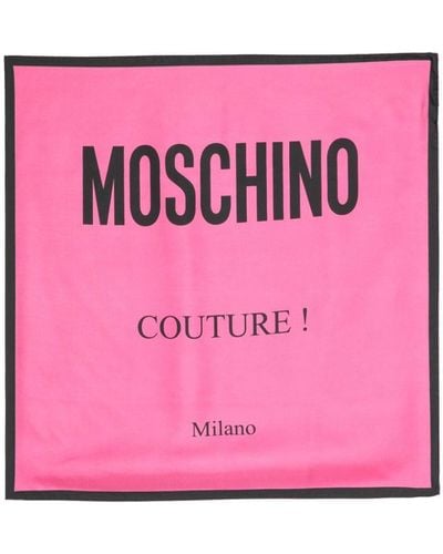 Moschino Écharpe en soie biologique à logo imprimé - Rose