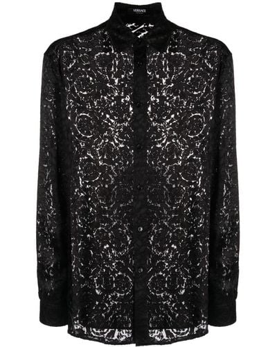 Versace Camisa Baroco con efecto devoré - Negro