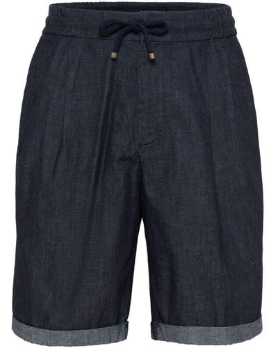 Brunello Cucinelli Jeans-Shorts mit Kordelzug - Blau