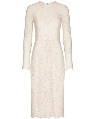 Dolce & Gabbana Floral-lace Long-sleeve Midi Dress - Natural