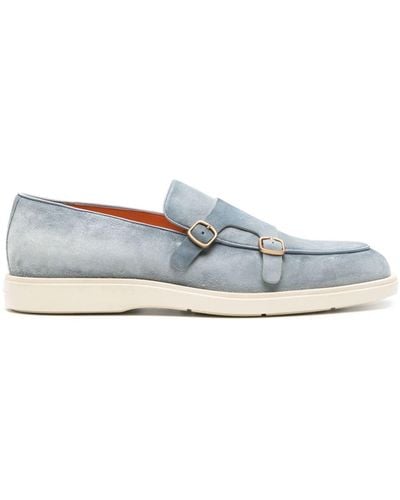 Santoni Almond-toe Suede Monk Shoes - Gray
