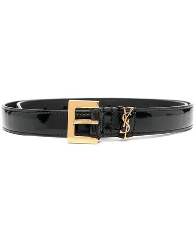 Saint Laurent Cinturón con placa del logo - Negro