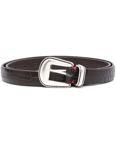Eleventy Crocodile-effect Leather Belt - Black