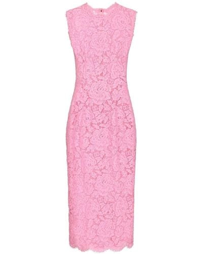 Dolce & Gabbana Vestido midi con encaje floral - Rosa