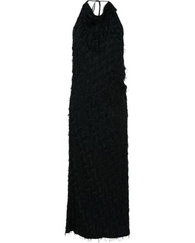 MSGM Fringe-detail Open-back Dress - Black