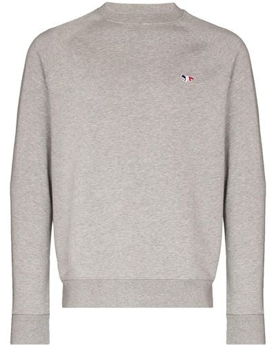 Maison Kitsuné Round Neck Sweater With Application - Gray