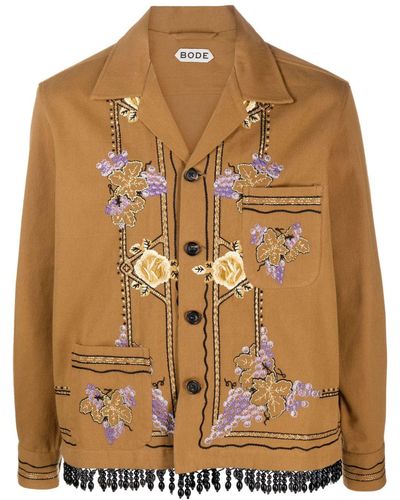Bode Autumn Royal Floral-embroidered Shirt Jacket - Brown