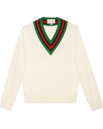 Gucci V-neck Knit Sweater - White
