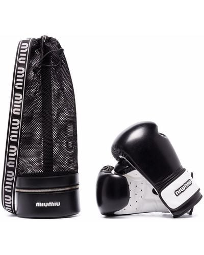 Miu Miu Lot de gants de boxe en cuir à logo imprimé - Noir