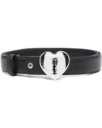 John Richmond Heart-buckle Leather Belt - Black