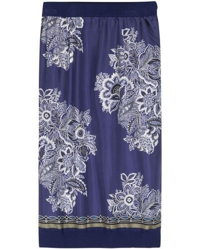 Etro Floral-print Knitted Midi Skirt - Blue