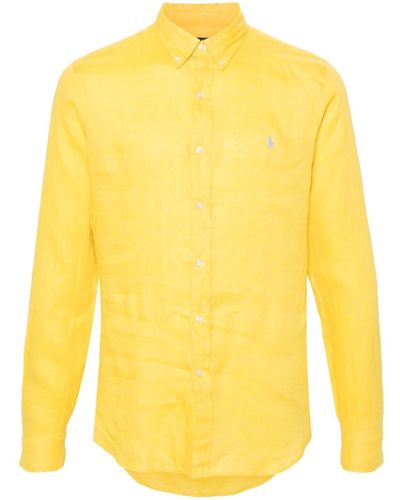 Polo Ralph Lauren Linnen Overhemd Met Borduurwerk - Geel
