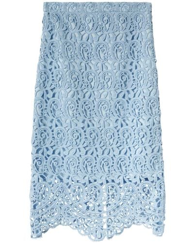 Burberry Falda de tubo con encaje bordado - Azul