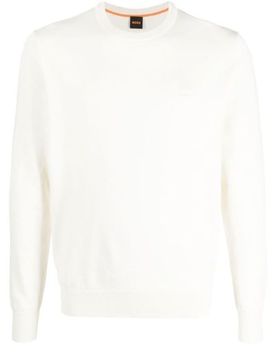 BOSS Sweatshirt mit Rundhalsausschnitt - Weiß