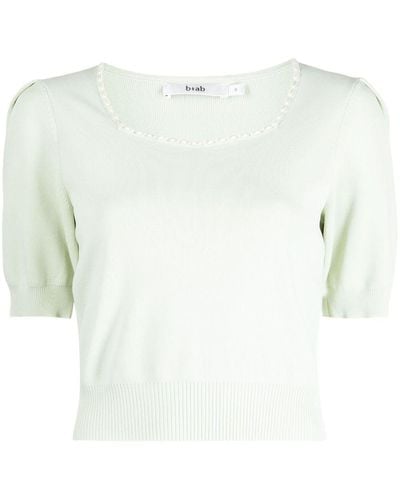 B+ AB Faux-pearl Embellished Knitted Top - White