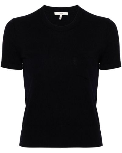 Chloé Logo-Embroidered Wool Top - Black