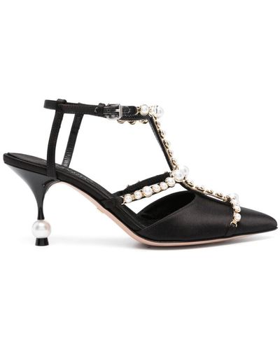 Giambattista Valli Pearl-detail Satin 85mm Court Shoes - Black