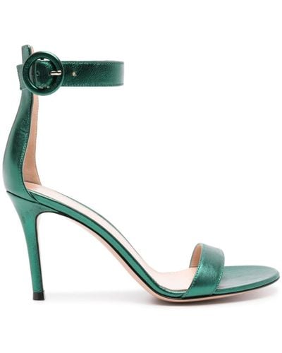 Gianvito Rossi Portofino 85mm Metallic-leather Sandals - Green