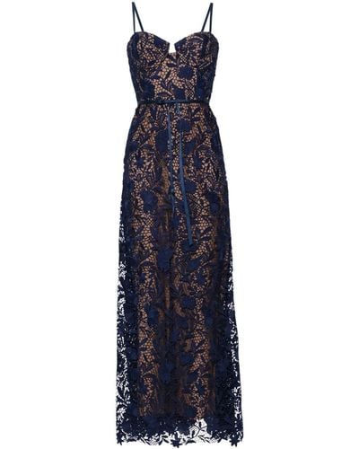 Marchesa Floral-lace mermaid gown - Blu