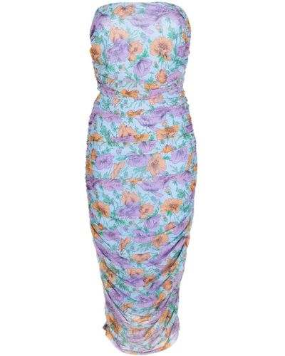 Veronica Beard Schulterfreies Kleid mit Blumen-Print - Blau