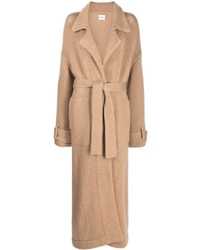 Khaite Belted Knitted Cashmere Coat - Natural